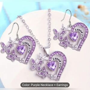 Purple Heart Necklace and Earrings Set